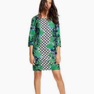 Boden Silk Blend Mini Shift Dress, Lattice and Foliage, Size 4